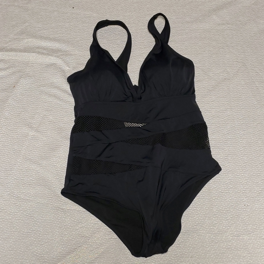 Mesh panel black swimsuit NWOT